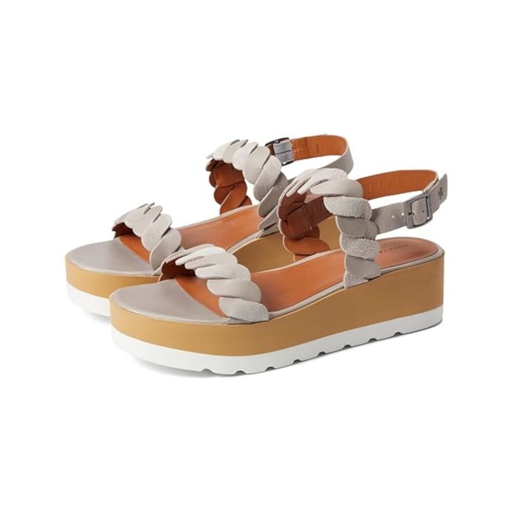 LUCKY BRAND Womens Gray 1.5 Wedge Vellenora Wedge Leather Slingback Sandal 9.5 M